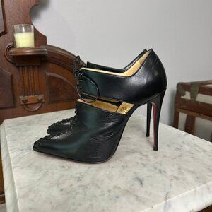 Christian Louboutin Corsita 100 Black Napa Lace-Up Bootie size 36